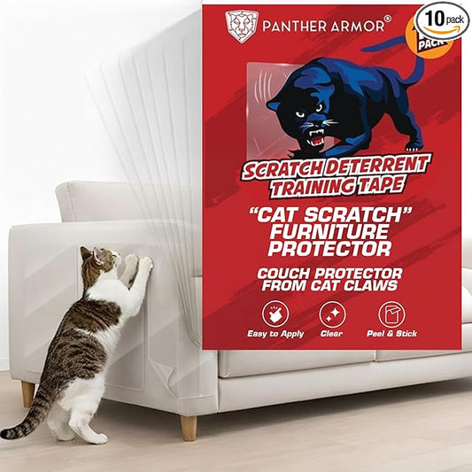 10 Pack Cat Scratch Furniture Protector Tape Sheets – Double-Sided Sticky Training (5 XL, 5 Large) – Anti-Scratch Couch & Sofa Guard – Clear – Not for Leather, Velvet, Microfiber by PantherArmor