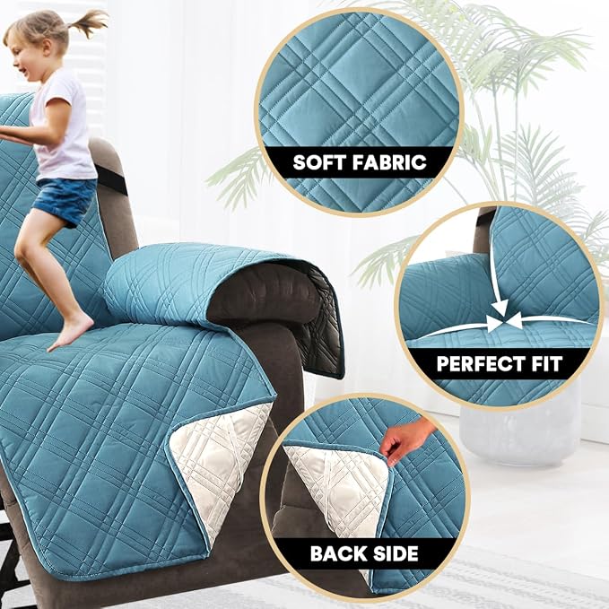 PrinceDeco Recliner Cover 100% Waterproof Couch Cover Sofa Cover for Living Room Water Resistant Furniture Protector with Elastic Straps for Pets Dog(Recliner28,Smoke Blue) - Image 4