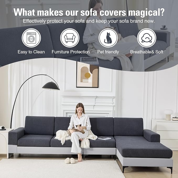 Couch Cushion Covers Loveseat Cover or 2 Seat Sofa Cover Stretch Couch Cover Washable Soft Seat Covers Furniture Protector Sofa Slipcovers for Pets(Dark Grey, Loveseat Cover) - Image 6