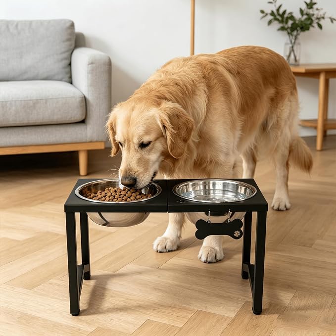 Elevated Dog Bowls, Metal Raised Dog Bowl Stand with 2 Thick 85oz Capacity Stainless Steel Food Bowls & Non-Slip Mat - 13" Tall for Large Breeds - Image 7