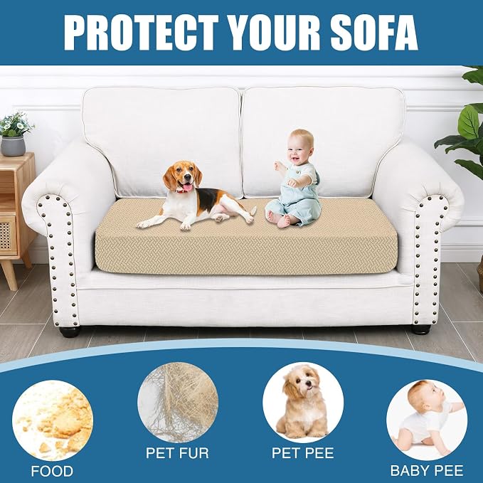 Smiry Waterproof Couch Cushion Covers, Non Slip Seat Cushion Covers | Stretch Jacquard Sectional Sofa Slipcover, Washable Elastic Furniture Protector for Pets, Kid, Medium, Light Brown - Image 5