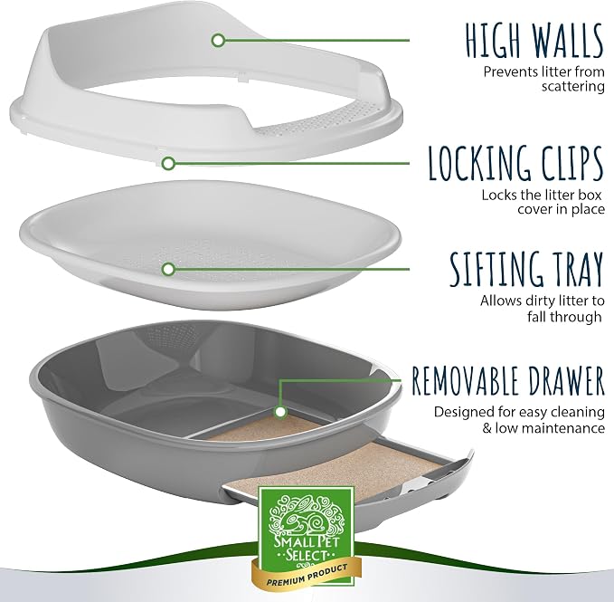 Small Pet Select - Sifting Cat Litter Box, with 5 Pee Pads and Litter Scoop, Premium System for Cats and Other Small Animals, Tidy and Easy to Clean with Drawer, Scoop, and Removable Tray | Tidy Easy-Clean Sifting System, Drawer, Litter Scoop & Removab... - Image 3