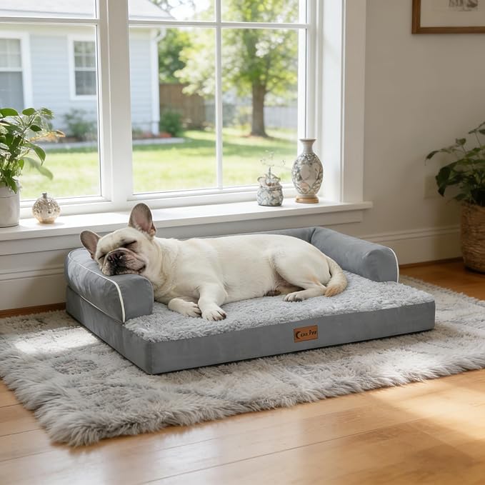 Waterproof Orthopedic Dog Bed for Medium Dogs, 35x22in, Grey | Orthopedic Foam Relieves Joint Pressure, Bolsters Supports Head And Neck, Washable Cover, Non-Slip Bottom - Image 9