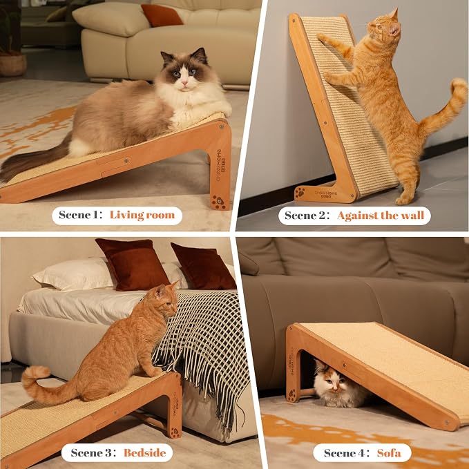 CHEERHOME PETS Sisal Cat Scratcher Ramp for Indoor Cats, 24.8" L Shape Cat Scratching Post Climbing Vertical Cat Scratch Pad, Solid Wooden Cat Furniture(Standard) - Image 7