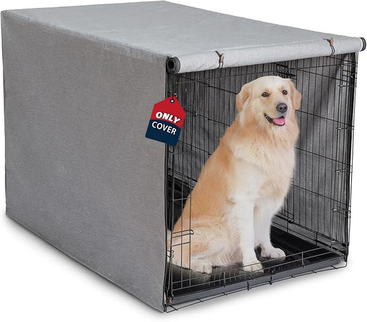 Heavy Duty Calming Dog Crate Cover for Anxious Pets-Waterproof & Windproof 54-Inch Kennel Cover,Breathable Blackout Panels for 1/2/3 Door Access,600D Oxford Fabric,Machine Washable Indoor/Outdoor,Grey by VERABE