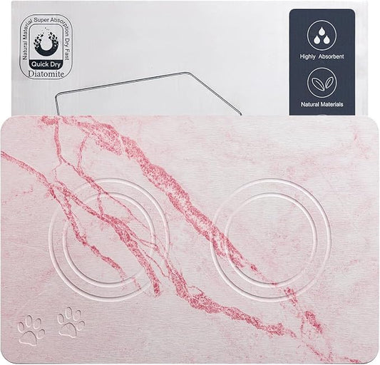 Diatomite Stone Pet Feeding Mat for Dog Cat Super Absorbent Diatomite Quick Drying Stone Dog Food Water Mat, Dog Mats for Food and Water with Non-Slip Station, Fast Dry Pet Mats, Marble Pink by PetGettingMuchHeathier