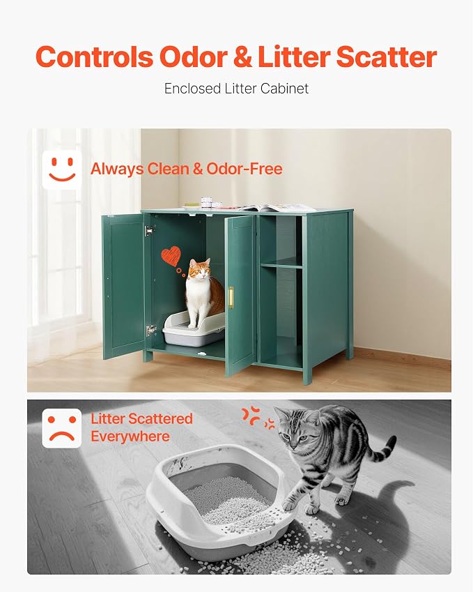 VEVOR Cat Enclosure, 41.3 in Self Cleaning Litter Box Cabinet, with Drawer & Detachable Divider, Automatic Litterbox Enclosure with Built-in Power Outlet, Fits Most Smart Litterboxes - Image 2