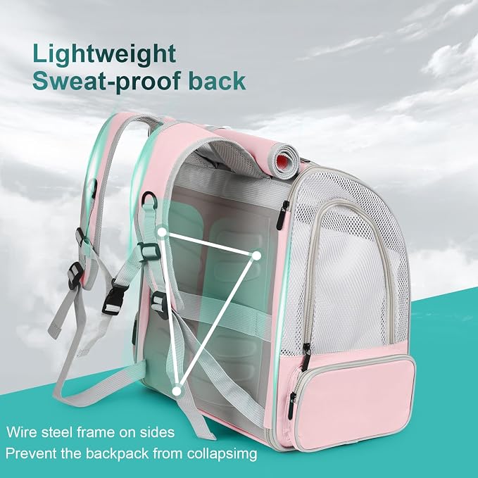 Bird Carrier Backpack for Small to Meidum Bird, Portable Travel Carrier Cage with Standing Perch and Metal Tray (Pink, Backpack Carrier) - Image 3
