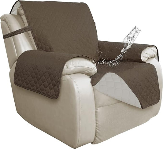 ISSUNTEX Double Protection 100% Waterproof Recliner Covers for Living Room, Reversible Furniture Protector Recliner Couch Sofa Slipcover for Dogs, Pets, Kids (Oversized Recliner, Camel/Ivory) by ISSUNTEX
