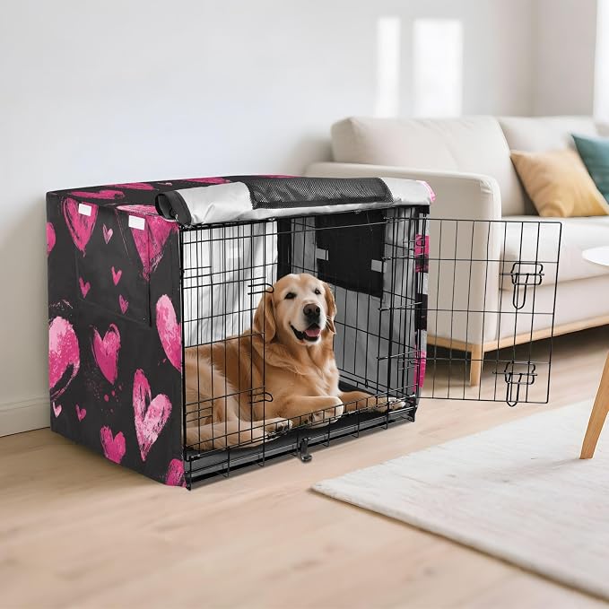 Dog Crate Cover Kennel Cover for Dog Cages Breathable for Wire Cage Indoor Outdoor Brush Stroke Valentine Hearts - Image 6