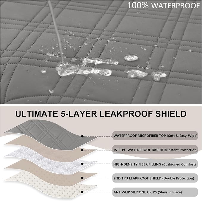 100% Waterproof Couch Cover for Dogs, Anti-Slip Washable Sofa Cover with Elastic Straps & Side Pockets, Durable Furniture Protector for Kids, Pets & Dogs (Armchair 23", Newgrey) - Image 2