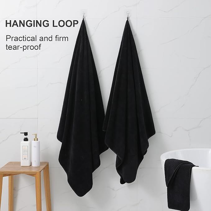 Ultra Soft 2 Piece Textured Hand Towel Set for Bathroom Shower Pool and Kitchen, Quick Dry, Highly Absorbent - Black - Image 5