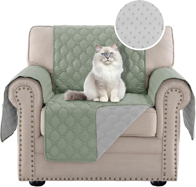 PrinceDeco Chair Cover Slipcover Water Resistant Couch Cover Washable Chair Cover Non-Slip Stay in Place Furniture Protector for Pets Dog Kids(Armchair Cover,Sage) - Image 2