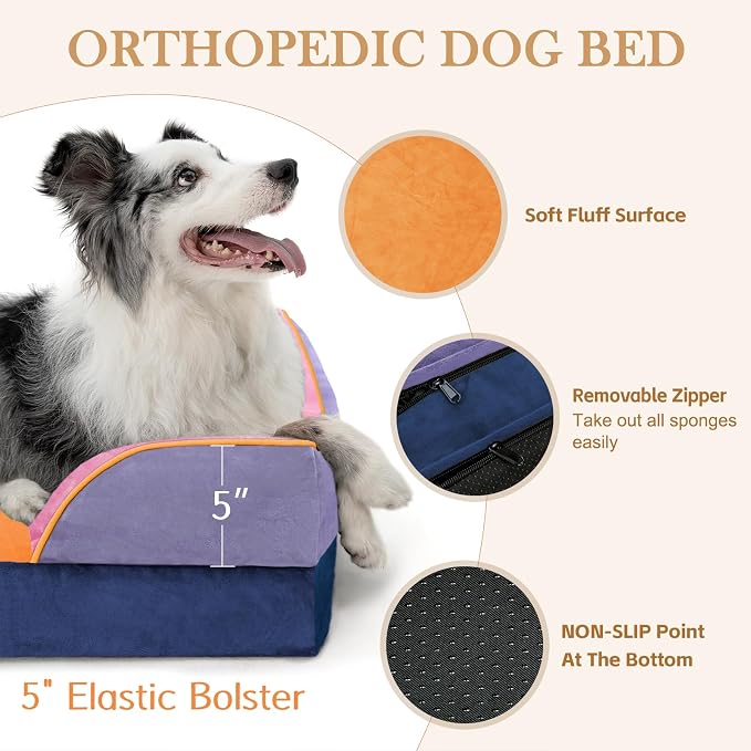 Comfort Expression Orthopedic Dog Beds for Large Sized Dog with Bolster | Waterproof Dog Couch Bed with Washable Cover & Non-Slip Bottom, Supportive Egg Crate Foam Large Pet Bed, 36x27 Inch - Image 6