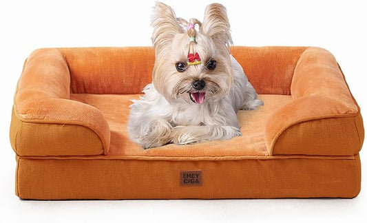 EHEYCIGA Orthopedic Small Dog Bed, Waterproof Memory Foam Washable Pet Beds | Non-Slip Bottom and Egg-Crate Foam Medium Pet Couch Bed with Washable Removable Cover,Pumpkin Orange by EHEYCIGA