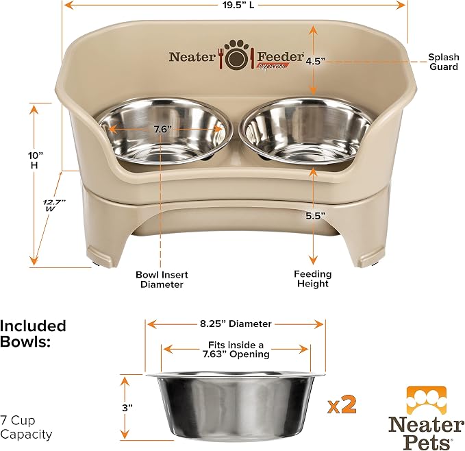 Neater Feeder Express Mess Proof Dog Bowls Elevated for Medium to Large Sized Breed, No Spill Raised Dog Food Bowl Stand, Stainless Steel Food and Water Bowl Set, Pet Dish Feeding Station, Almond - Image 7