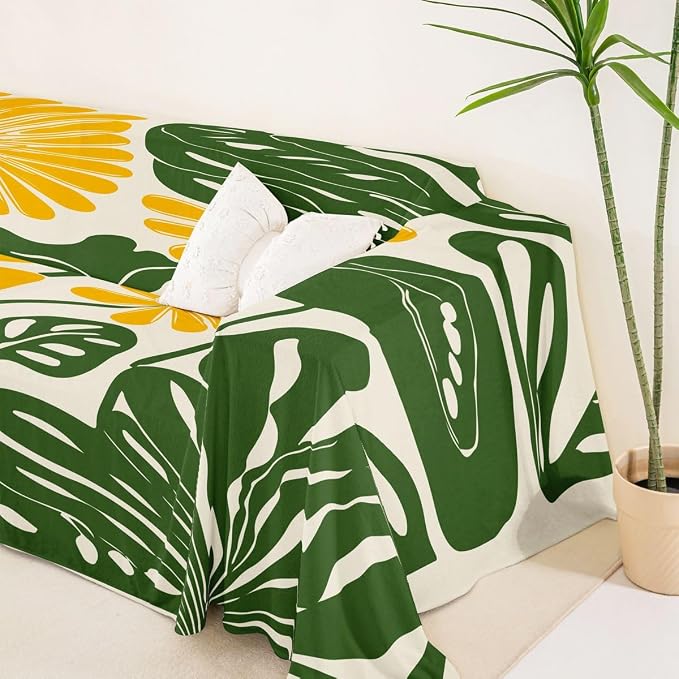 Erosebridal Yellow Green Flower Sofa Cover Minimalist Floral Couch Cover for Kids Women Vintage 70S Modern Sofa Protector Retro Abstract Aesthetic Couch Protector 71" X 102", Washable Non Slip - Image 5