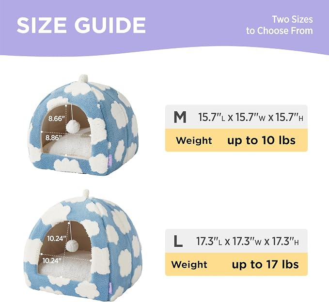 Lesure Cute Cat Beds for Indoor Cats - 2 in 1 Cat Cave Bed for Kittens and Small Pets with Removable Washable Cushioned Pillow, Cozy Kitten Tent with Non-Slip Bottom, Blue, 16 inches - Image 4