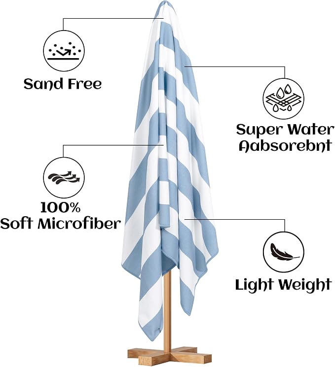 Touchat 4 Pack Beach Towels Oversized 30'' x 60'' Microfiber Pool Swim Bath Camping Travel Cabana Stripe Quick-Dry Super Absorbent Lightweight Sand Free Towel for Adults, Multi-Functional, Blue - Image 8