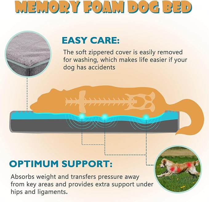 WATANIYA PET Cooling Dog Bed - Memory Foam Washable with Waterproof Liner and Cooling Gel Mattress, Fits up to 70 lbs Pets - Image 2