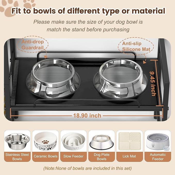 Lomivra Elevated Dog Bowls, Raised Dog Bowl Stand with Dog Toy Bin Basket Dog Food and Water Bowl Feeding Station, Lifted Dog Bowl Holder Cabinet with Pet Storage Organizer for Large Medium Small Dogs - Image 2