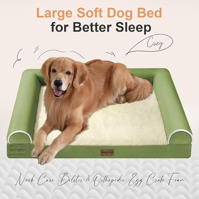 NANUYA Orthopedic Dog Bed for Small Dogs, 24 x 16 Inch, Grass Green | Egg crate foam for joint support, 3-sided bolster pet sofa, waterproof lining, washable cover, and non-skid base - Image 2