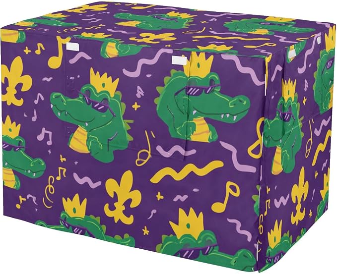 Dog Crate Cover Kennel Cover for Dog Cages Breathable for Wire Cage Indoor Outdoor Purple Mardi Gras Crocodile by QwThum