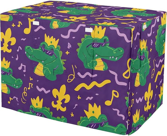 Dog Crate Cover Kennel Cover for Dog Cages Breathable for Wire Cage Indoor Outdoor Purple Mardi Gras Crocodile by QwThum