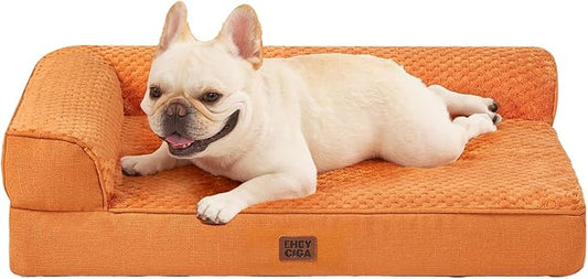 EHEYCIGA Orthopedic Dog Bed Medium Size Dogs, Memory Foam Dog Bed with Washable Removable Cover, Waterproof Pet Sofa Couch for Crate with Nonskid Bottom, 30x20x6, Pumpkin by EHEYCIGA