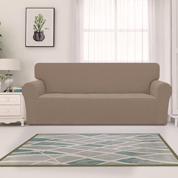 Easy-Going Stretch Jacquard Couch Cover, 1-Piece Soft Sofa Cover, Sofa Slipcover with Anti-Slip Foams, Washable Furniture Protector for Kids, Pets (Sofa, Camel) - Image 2