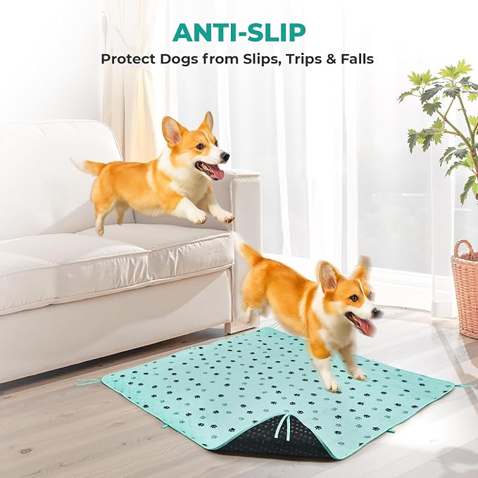 Fostanfly Washable Pee Pads for Dogs, Leak-Proof, 36"x48"-2 Pack, Green | Ultra-Absorbent, Waterproof, Non-Slip, Large Reusable Pee Pads for Puppy Potty Training, Crate and Playpen with 8 Tie Straps - Image 5
