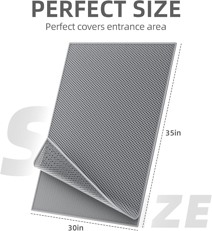 ESTHELLO Cat Litter Mat Honeycomb Double Layer Design 36’’ x 30’’ Gray - Image 2