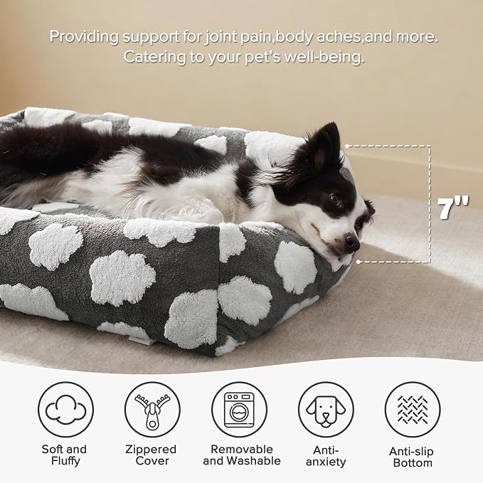 JOEJOY Small Dog Bed for Small Dogs, Rectangle Washable Orthopedic Dog Bed with Removable Zipper Cover, Cute Soft Calming Puppy Pet Bed with Jacquard Shaggy Plush & Non Skid Bottom - Image 2