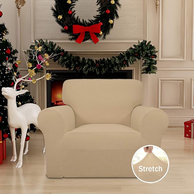 Easy-Going Stretch Chair Slipcover with Arm Washable Sand | 1-Piece Couch Sofa Cover Furniture Protector for Living Room Soft with Bottom For Kids, Pet. Spandex Jacquard - Image 2