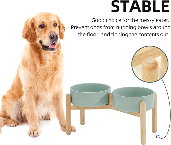 Havniva Elevated Dog Bowls Ceramic Dog Bowls with Stand, Dog Food Bowl | 8.3” Raised Dog Bowls with Non-Slip Wood Stand, Dog Food and Water Bowl Set, Double Dog Feeding Bowls for Large Dogs - Image 6