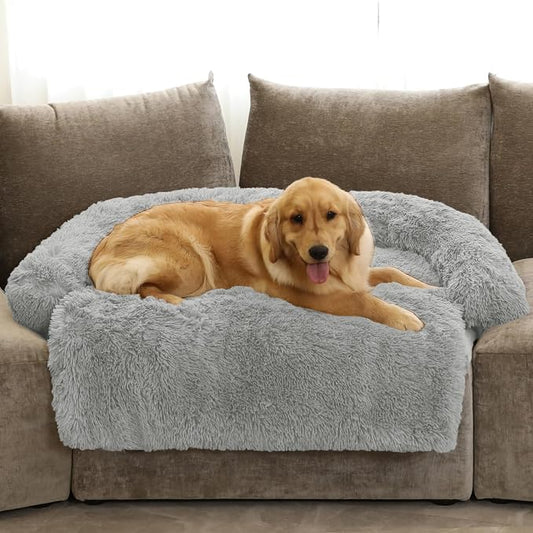 GGIB Calming Dog Bed Fluffy Plush Dog Mat for Furniture Protector with Removable Washable Cover for Large Medium Small Dogs and Cats (Extra Large (53x39.3x6), Grey) by GGIB