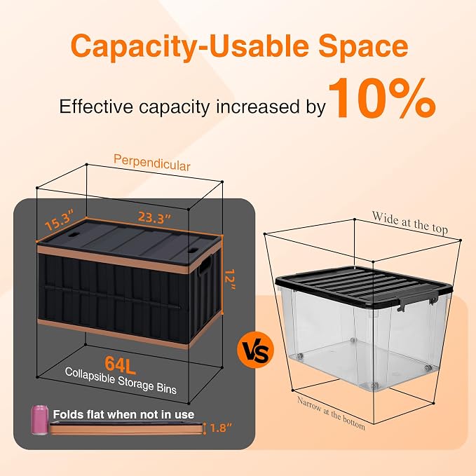 Citylife 64L Collapsible Storage Bins with Lids Plastic Storage Containers for Organizing Stackable Storage Box Large Heavy Duty Utility Crates, 2 Packs - Image 6