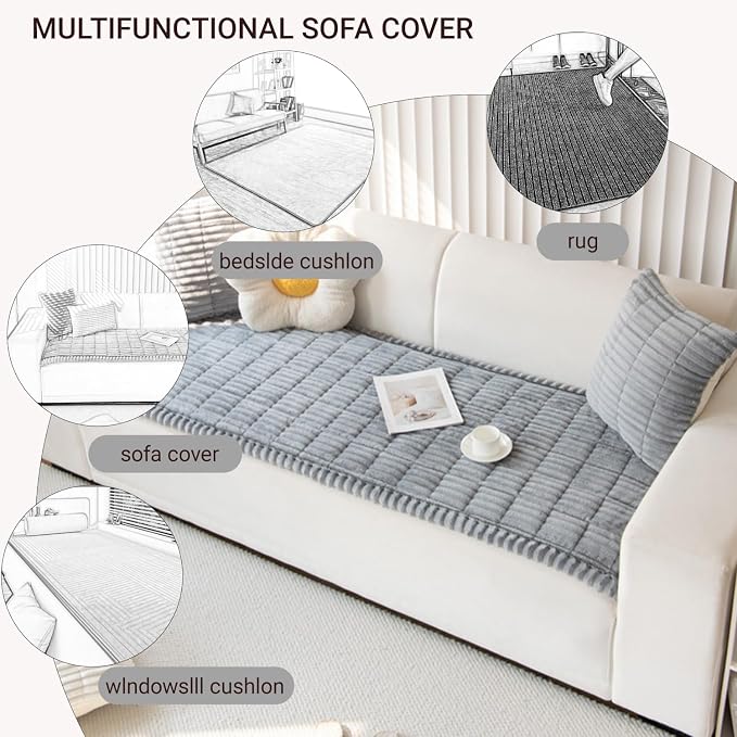 Pet Couch Cover Dogs Washable Non-Slip Couch Protector Fuzzy Cat Sofa Covers for 3 Cushion Sofa Pet Friendly Couch Protector Dog Mat for Couches and Sofas Light Gray, 27.6 x 59.06 - Image 4