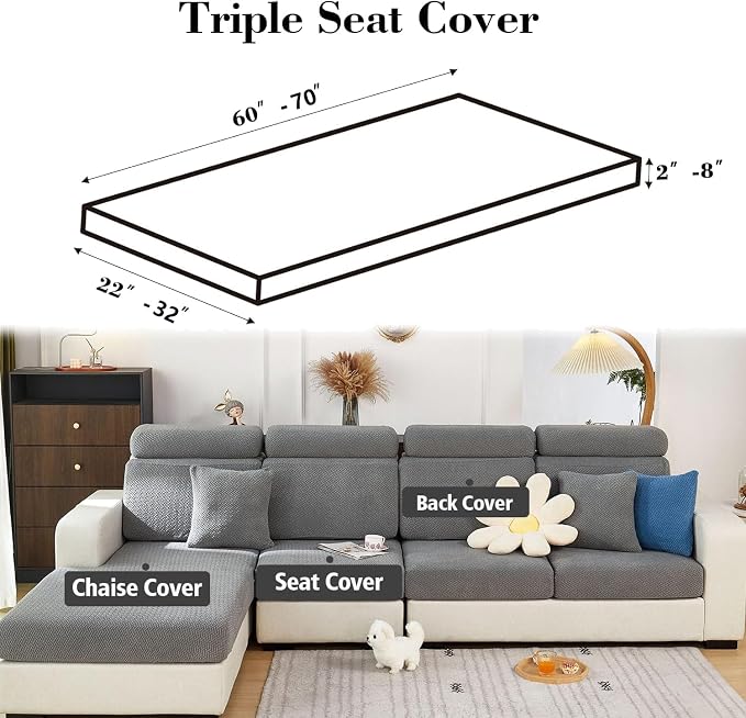 Couch Cushion Covers & Couch Cover for Sectional Sofas, Reversible Non-Slip Sofa Slipcovers, Washable Pet Proof Home Decor Protector (Green, Large Triple Seat Cover) - Image 2