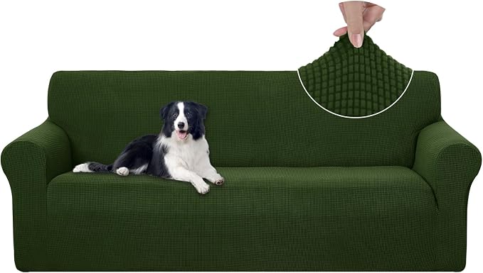 U-NICE HOME Stretch Couch Cover Slipcover for 3 Cushion Sofa, Bronze Green | 1-Piece Sofa cover, Washable, Pet friendly, Furniture protector, Polyester Spandex Jacquard fabric by U-NICEHOME