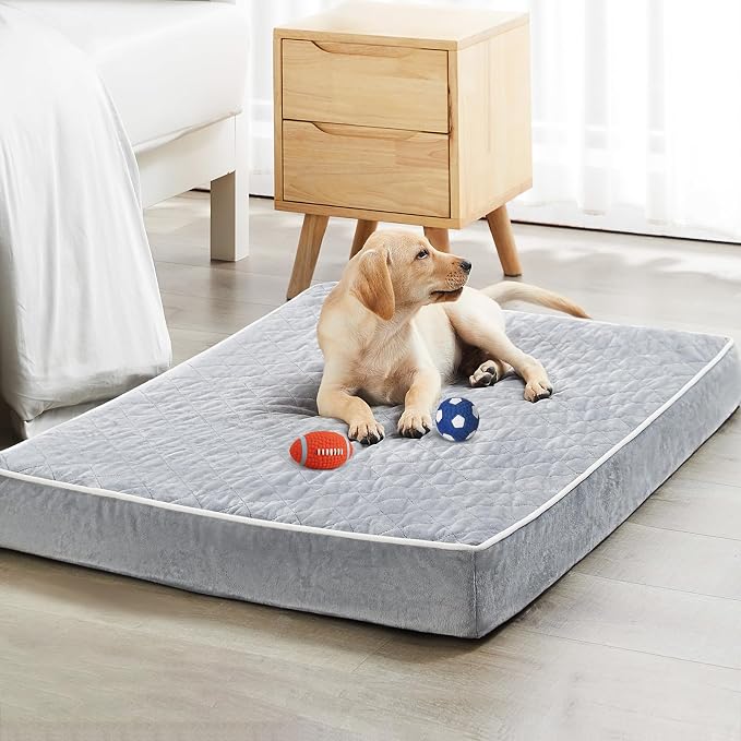 WNPETHOME Orthopedic Waterproof Large Dog Bed for Crate Cozy Sleep | Washable Large Pet Bed with Removable Cover, Multi-Needle Quilting Dogs Crate Beds Light Grey 35x22 Inch - Image 8