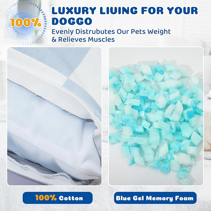 Dog Bed with Removable Washable Cover for Small Dogs Deluxe Plush Dog Crate Beds Comfy Kennel Pad Waterproof Lining and Blue Gel Memory Foam Memory Foam（Blue 30 * 20 * 4in） - Image 5