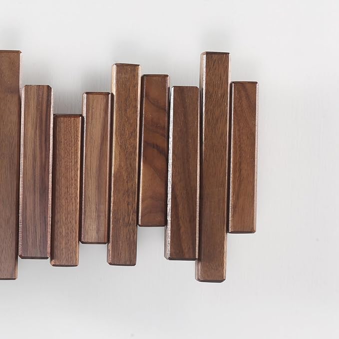 Coat Rack Wall Mount Piano Flip Down Wall Hook Rack 6 Hooks Walnut | Natural Wood Handmade Unique Hanger for Coats Bag Hat Umbrella key Wall Art In the foyer living room bedroom bathroom office - Image 4