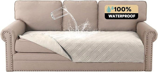 PrinceDeco Couch Cover for Dogs Waterproof Couch Covers for 3 Cushion Couch Sofa Pet Cover for Sectional Couch Furniture Bed Sofa Cover Washable,French Oak,47x68 Inch by PrinceDeco