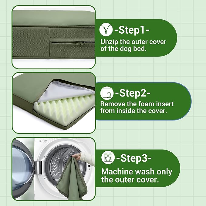 Vonabem Outdoor Dog Bed Waterproof Washable, XXL Crate Pad 48 Inch, Wipeable Leather Pet Beds with Removable Cover Reversible, Durable Anti-Slip Kennel Pads 47"x29" Green - Image 7
