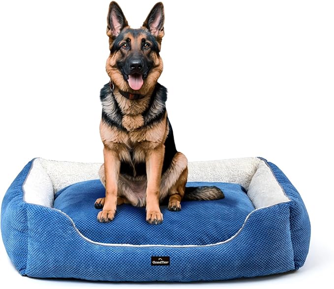 GRANDTIES Fluffy Dog Beds for Small Medium Large Dogs & Cats, Machine Washable Dog Bed, Rectangle Breathable Soft Calming Sleeping Warming Pet Beds with Waterproof & Non-Slip Bottom (XL 40", Azure) by GrandTies