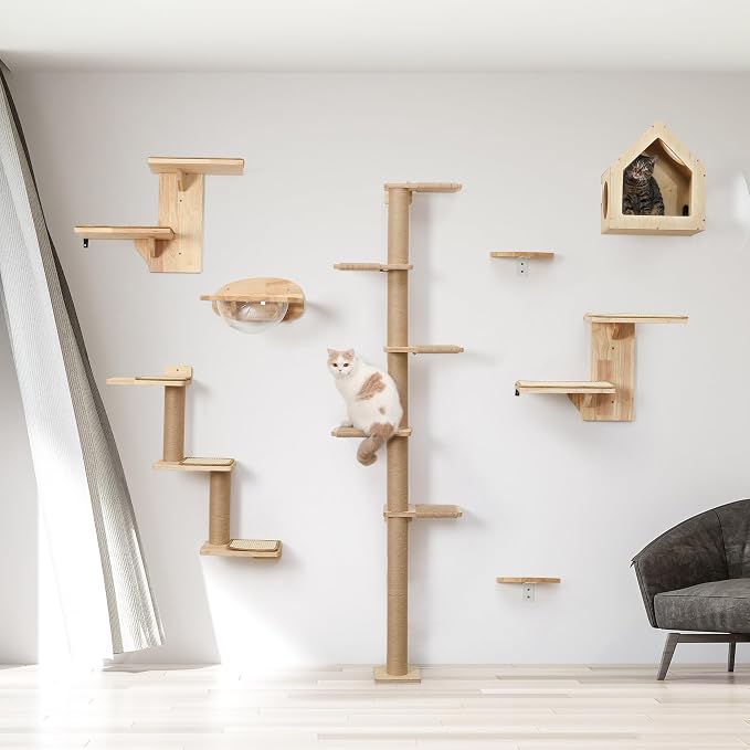 FUKUMARU Wall-Mounted Cat Tree for Small & Medium Cats | 5-Tier Tall, Scratching Post, Indoor Cat Wall Shelves, Climbing Tower, For Climbing, Scratching & Lookout - Image 9