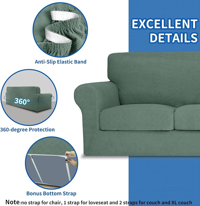 MAXIJIN 2 Piece Chair Covers Chair Slipcover with Arms, Sofa Chair Cover for Living Room Armchair Cover, Stretch Pet Dog Slip Cover for A Chair with 1 Cushion (31"-46", Pea Green) - Image 5