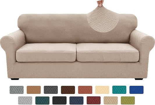 XINEAGE 2026 New 3 Pieces Couch Covers for 2 Extra Large Cushion Sofa Super Stretch Sofa Cover for 2 Large Seat Cushion Universal Loveseat Slip Cover for Living Room (Khaki), 71"-91"(2 Cushions) by XINEAGE