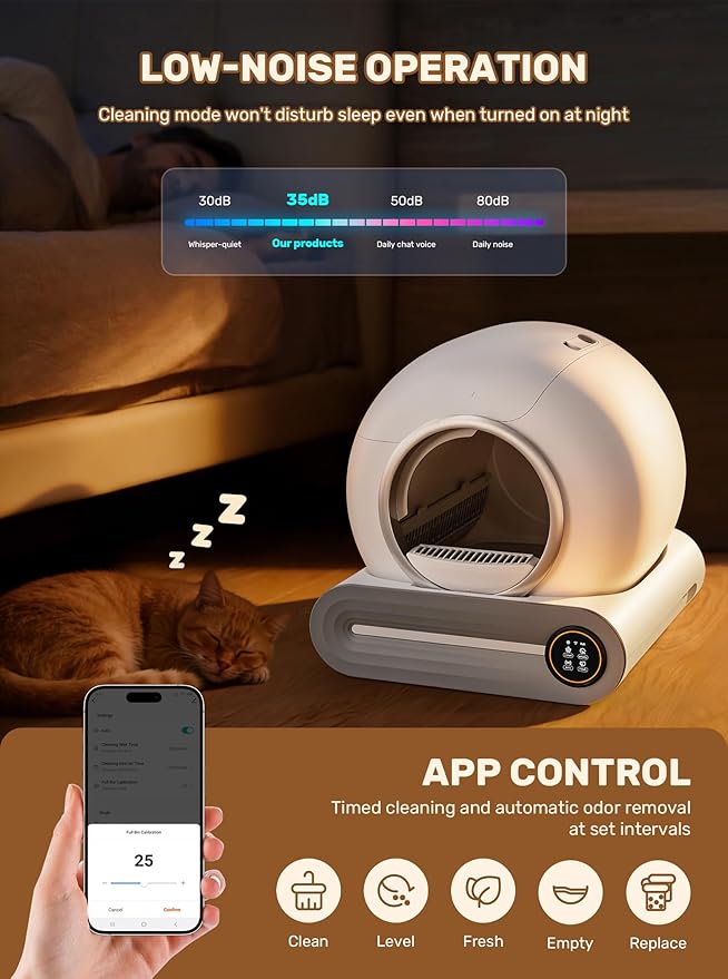 Automatic Litter Box, (2026) Multi-Function Upgrade Robot Self Cleaning Litter Box for Multiple Cats, 65L+9L Extra Large, APP Control, Deodorization, 3 Rolls Litter Bag Liners, 1 Odor Eliminator - Image 7